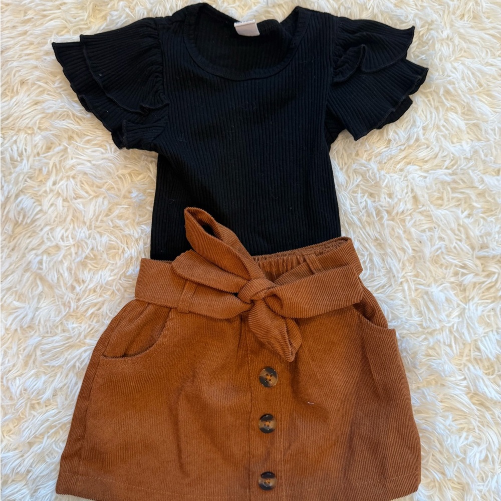 SHEIN Black Top and Brown Skirt Set for Kids